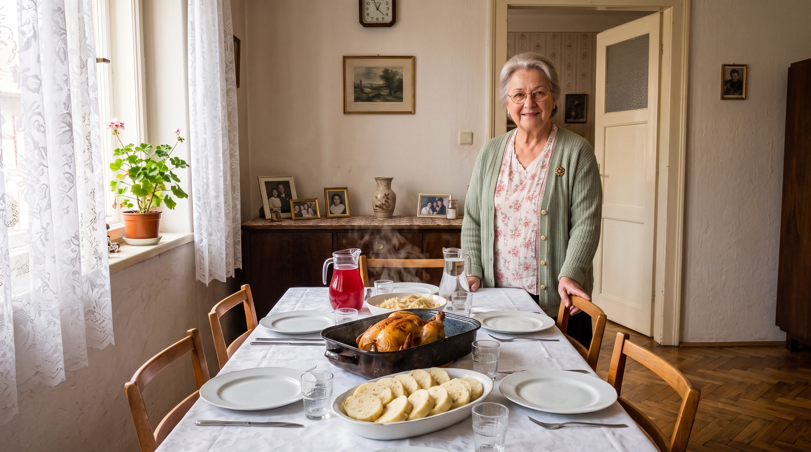 Věruška u prostřeného nedělního stolu